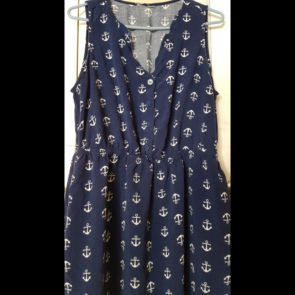 Hot Topic Navy Blue Skater Dress Anchor Print
